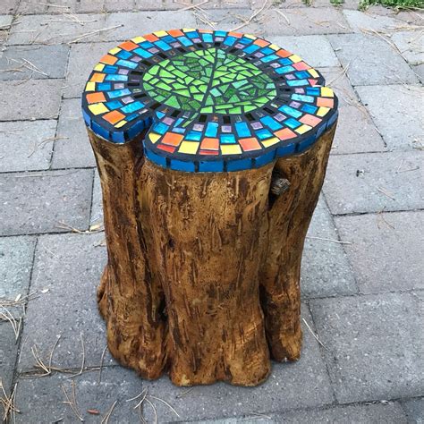 stump mosaic garden art
