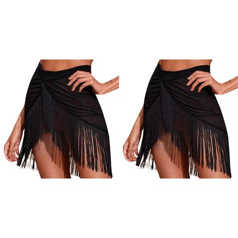 Pack Women Ruffle Trim Sheer Beach Skirt Cover Up Lace Up Skirt Beach Wrap Bikini Shiny Wraps