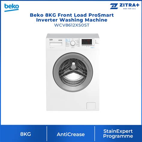 Beko 8kg Front Load Prosmart Inverter Washing Machine Wcv8612xs0st Steamcure Anticrease