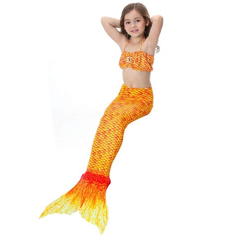 PCS Orange Mermaid Tail Swimsuit Sea Maid Princess Bikini Swimming Set N