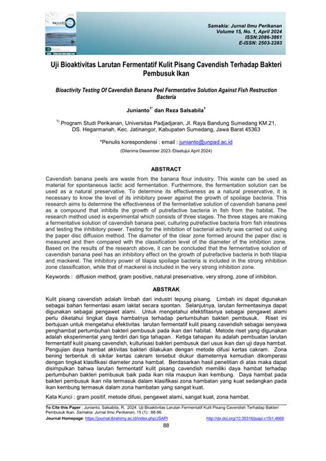 Pdf Uji Bioaktivitas Larutan Fermentatif Kulit Pisang Cavendish