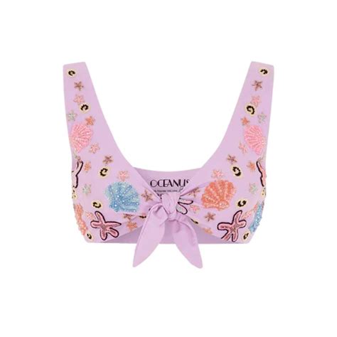 Orla Tie In The Middle Bikini Top Lilac Oceanus Swimwear Wolf Badger