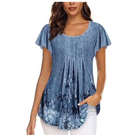 Scyoekwg Short Sleeve Shirts For Women Plus Size Hide Belly Tunic