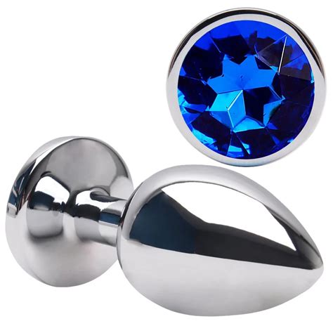 Plug Anal Em A O Tamanho G Em Formato Redondo E Joia Na Cor Azul Escuro X Cm Sex Shop