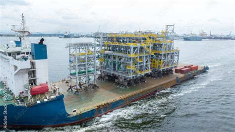 Big Construction On Ship Tender Drilling Oil Rig On Barge Ship