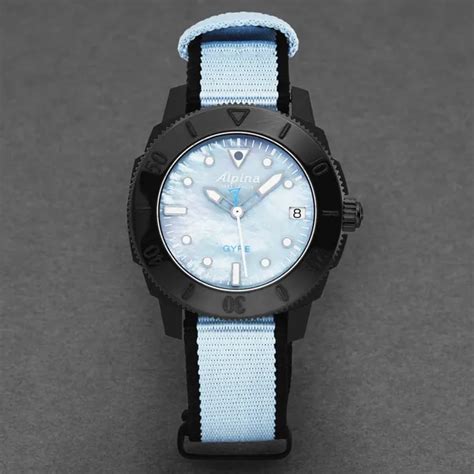 dropship alpina womens seastrong diver gyre blue mop dial blue canvas
