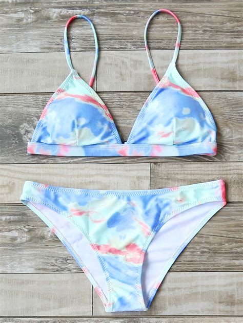 Light Blue Printed Triangle Bikini SetFor Women Romwe