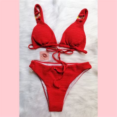 Bikini 2 Mảnh Tam Giác Phối Khoen Đỏ Sexy Tanning Shopee Việt Nam