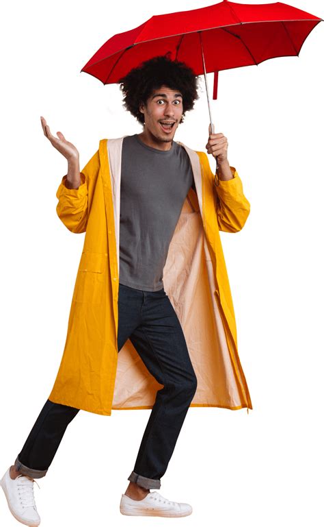 Full Rain Coat Yellow Red Umbrella Png Red Umbrella Umbrella Raincoat