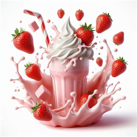 Strawberry Milk Shake Splash Premium Ai Generated Image