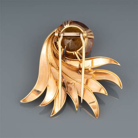 Proantic Vintage French Brooch In Gold And Citrine