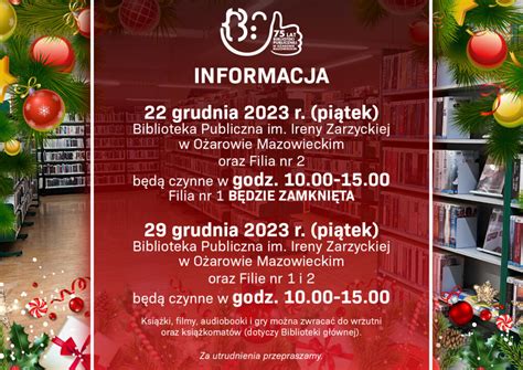 Zmiany godzin otwarcia Biblioteki w okresie świątecznym Biblioteka