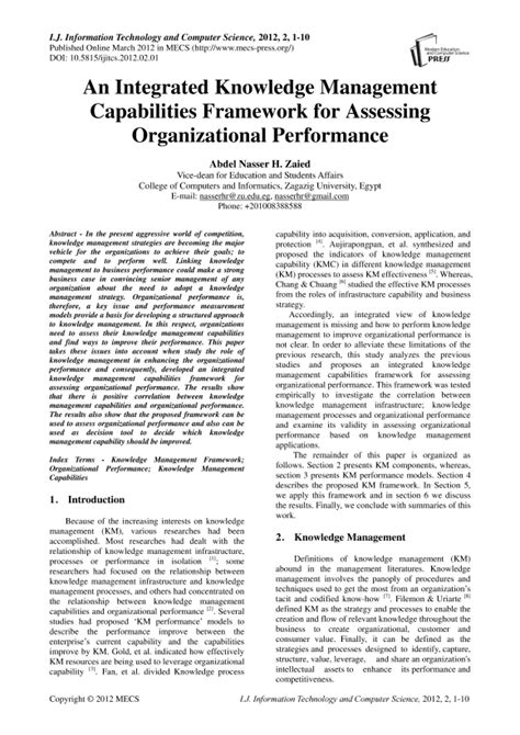 An Integrated Knowledge Management Capabilities Framework For Assessing