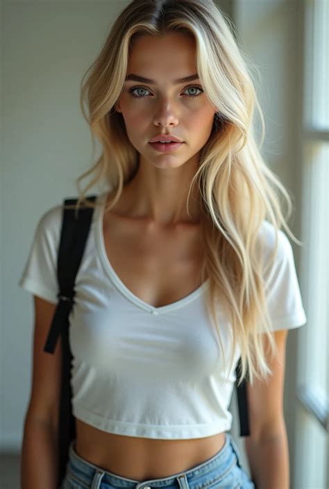 Girl European Blonde Small Breasts Close Up On Breasts Big Eyes Seaart Ai