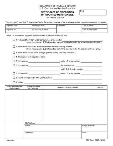 Us Customs And Border Protection Certificate Of Forms