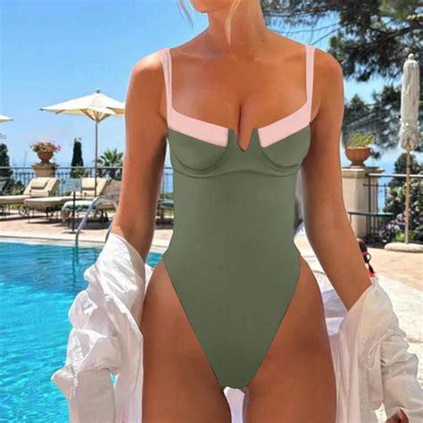 Aunvito Elegant Swimsuit For Women New Fashion Comfortable Bikini Women S Sexy Plain Color