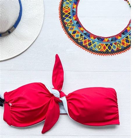 Swim Tavik Tvk Tie Knot Reversible Bandeau Bikini Swim Top Red Blue Onepiece Size Os Poshmark