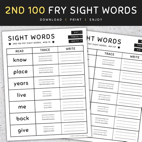 4th 100 Fry Sight Words: Fry's Fourth 100 Sight Words Worksheets, [SET