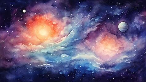 Premium Photo Cosmic Watercolor Illustration Colorful Space Background