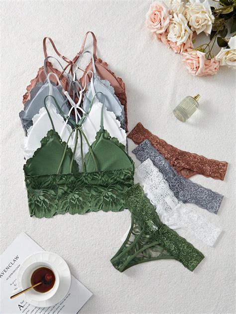 8 Peças Conjunto de Lingerie Sexy de Renda Costas Abertas SHEIN Brasil