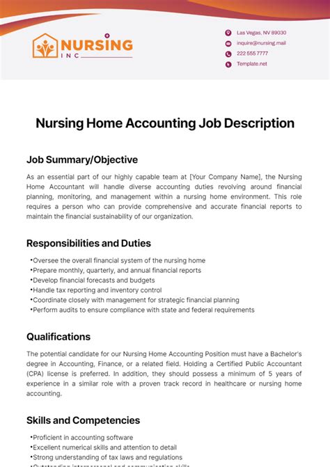 Free Nursing Home Accounting Job Description Template Edit Online