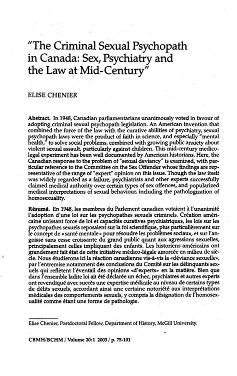 Pdf “the Criminal Sexual Psychopath In Canada Sex Psychiatry And