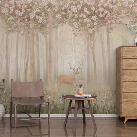 Magic Forest Wallpaper Mural, Trees and Deer, Wallpaper for Kids - Etsy
