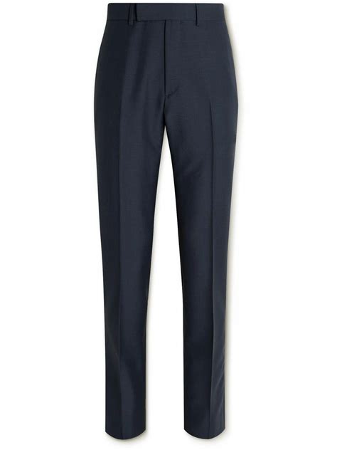 Kingsman Straight Leg Mohair And Wool Blend Trousers Blue Kingsman