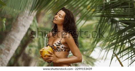 Beach Babe Tanned Bikini Clad Woman Enjoying Stock Photo Shutterstock