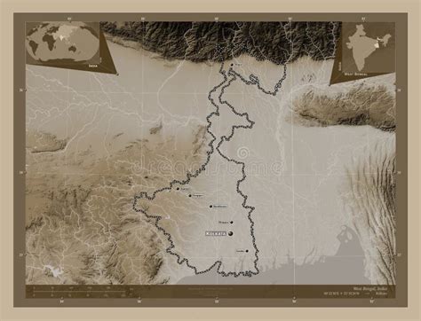 West Bengal India Sepia Labelled Points Of Cities Stock Illustration Illustration Of