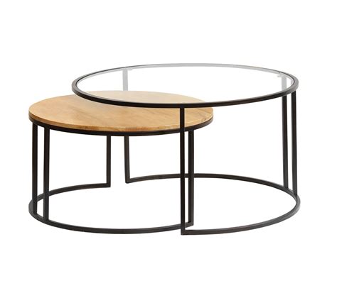 Tables Basses Gigognes Rondes Verre Tremp Bois Manguier Massif Et