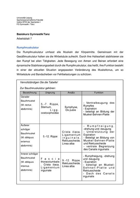 Ab Muskel Ursprung Ansatz Funktion Universit T Leipzig