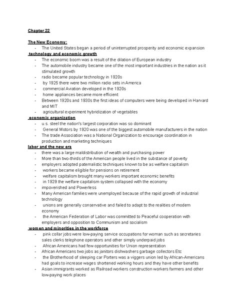 Apush Chapter 22 - Chapter 22 The New Economy: - The United States
