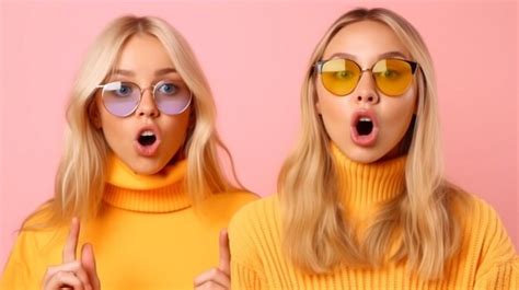 Premium AI Image Blonde Twins Who Are Shocked Remove Their Sunglasses And Turn To Face The