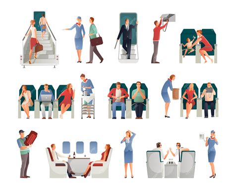 Free Vector People In Airplane Set