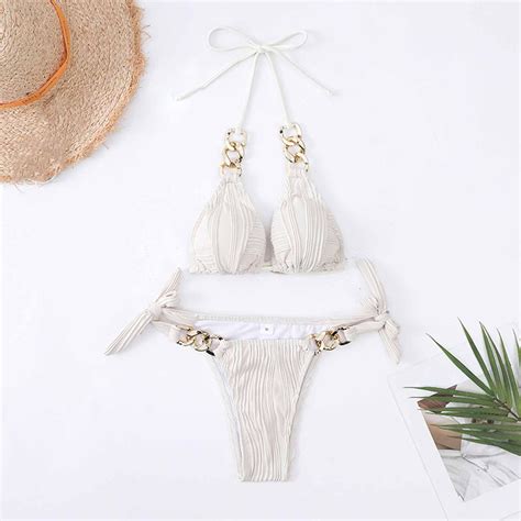 Rydcot Women Bikini Set Two Piece Twisted Trim Tie Back Halter Cheeky