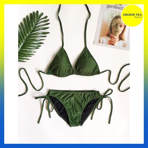 Bikini 2 mảnh basic màu xanh rêu Shopee Việt Nam