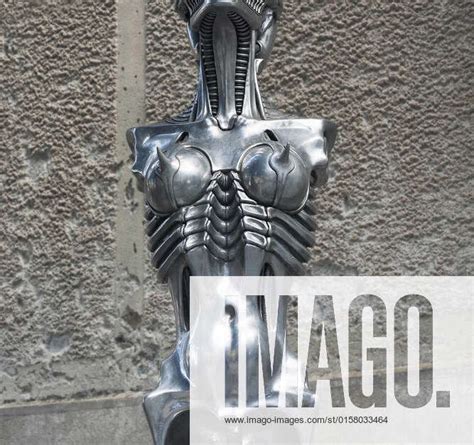 April 6 2012 Gruyeres Switzerland Statue Of An Alien By Hr Giger