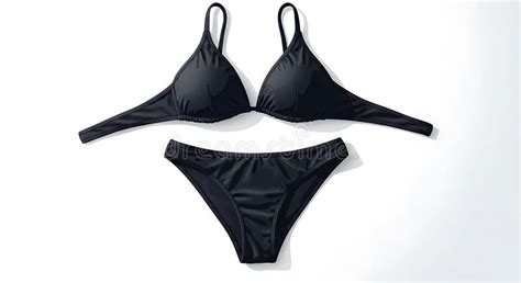 Black Bikini Set Consisting Of A Triangle Shaped Top And Mid Rise Bottoms The Top Stock