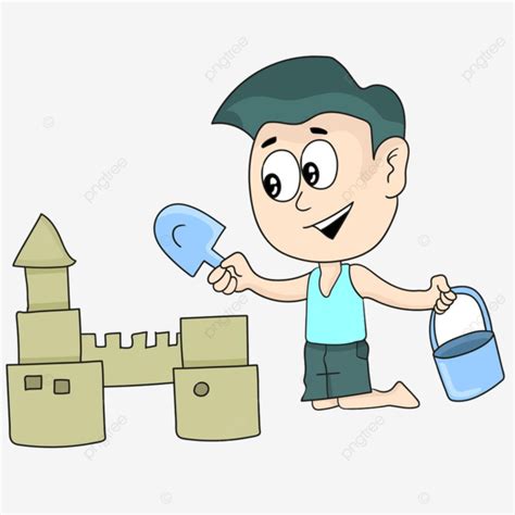 gambar anak laki laki  membuat istana pasir pasir kastil