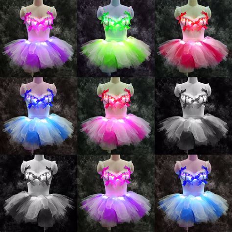 Led Glowing Bra Music Festival Bikini Sexy Luminous Skirt Electric Tone Tutu Skirt Bra Tutu Suit