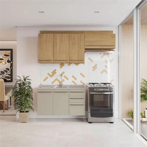 Cozinha Compacta Cm Nude E Amadeirado Lilies M Veis Madeiramadeira