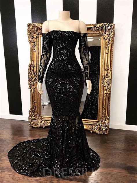 Amazing Black Long Sleeve Prom Dresses 2019 Mermaid Sequins Long Evening Gowns With Images