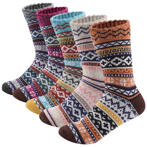 JINDUN 5 Pairs Wool Socks - Wool Socks for Women Crew Socks for Women ...