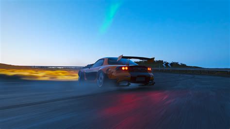 Wallpaper Forza Horizon Mazda Rx Drifting Sunset Landscape