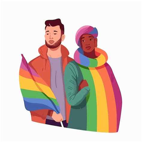 Um Retrato De Um Casal Gay Uma Bandeira Do Arco Ris O Conceito De Lgbtq Ilustra O De Um