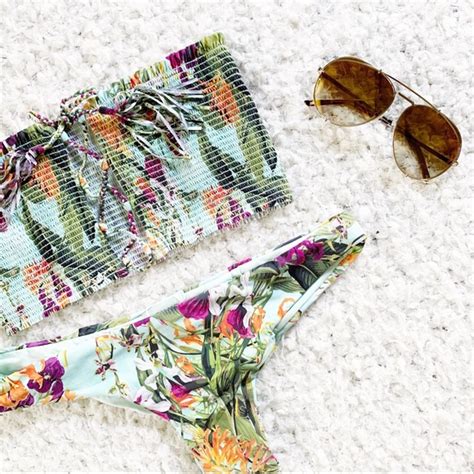 Pilyq Swim Pilyq Flora Smocked Bandeau Bikini Set Nwt Poshmark