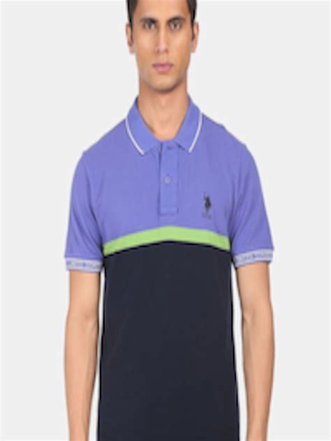 Buy U S Polo Assn Men Purple Black Colourblocked Polo Collar Pure