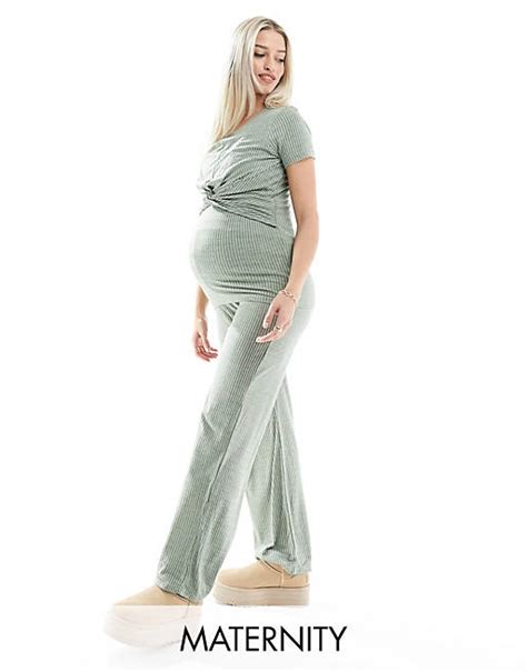 Mamalicious Maternity Over The Bump Ribbed Jersey Wide Leg Pants In