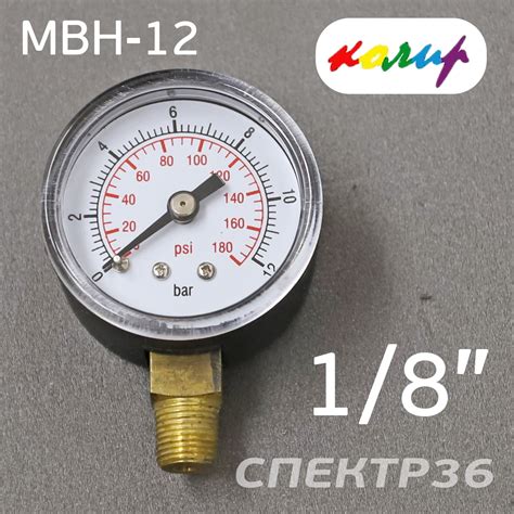 Манометр радиальный 1/8" на компрессор Колир (12бар) BSPT цветной
